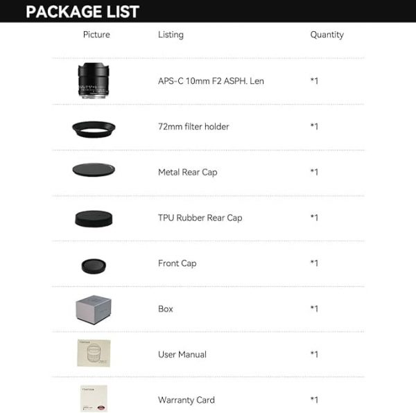 TTArtisan 10mm F2.0 Ultra Grandangolo per Fuji X Mount APS-C