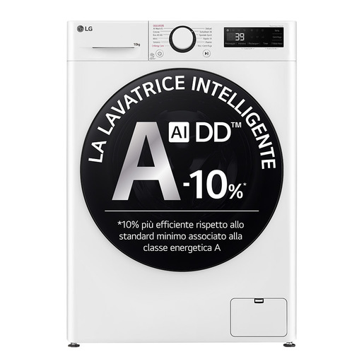 LG F4WR6010AGW Lavatrice 10kg AI DD, Serie R5, Classe A-10%, 1400 giri, TurboWash 360, Lavaggio a vapore, White