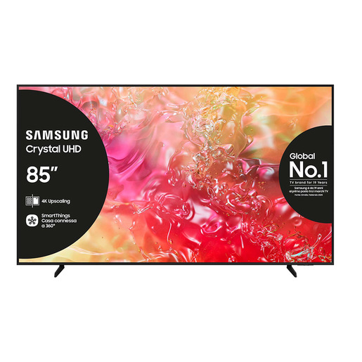Samsung TV Crystal UHD 4K 85'' UE85DU7170UXZT Smart TV Wi-Fi Black 2024, Processore Crystal 4K, 4K Upscaling, Slim Look Design, OTS Lite