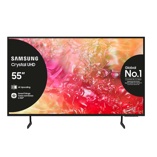 Samsung TV Crystal UHD 4K 55'' UE55DU7170UXZT Smart TV Wi-Fi Black 2024, Processore Crystal 4K, 4K Upscaling, Slim Look Design, OTS Lite
