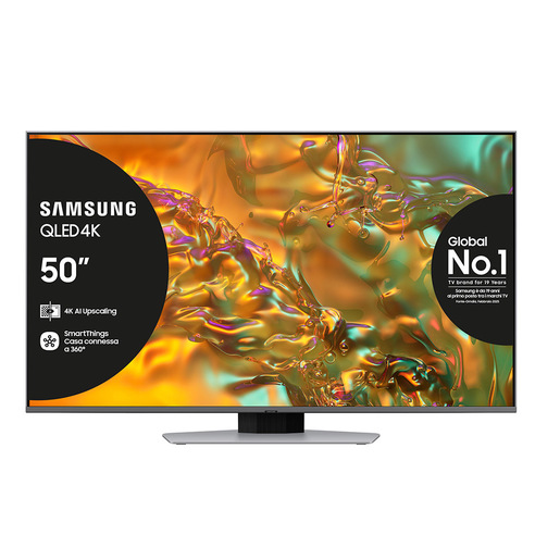 Samsung Q80D TV QLED 4K 50'' QE50Q80DATXZT Smart TV Wi-Fi Eclipse Silver 2024, Processore NQ4 AI GEN2, 4K AI Upscaling, Simple Chamfer Design, Dolby At