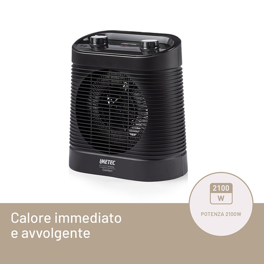 Imetec Silent Power Comfort, termoventilatore silenzioso e compatto, stufetta elettrica, 2100 w, 4 funzioni, termostato ambiente e di sicurezza, funzi