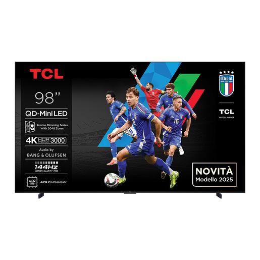 TCL Serie Smart TV QD-MiniLED 4K 98'' 98C7K, 144Hz, audio B&O, Dolby Vision IQ & Atmos, Google TV