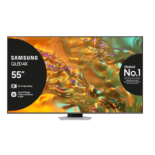 Samsung Q80D TV QLED 4K 55'' QE55Q80DATXZT Smart TV Wi-Fi Eclipse Silver 2024, Processore NQ4 AI GEN2, 4K AI Upscaling, Simple Chamfer Design, Dolby At