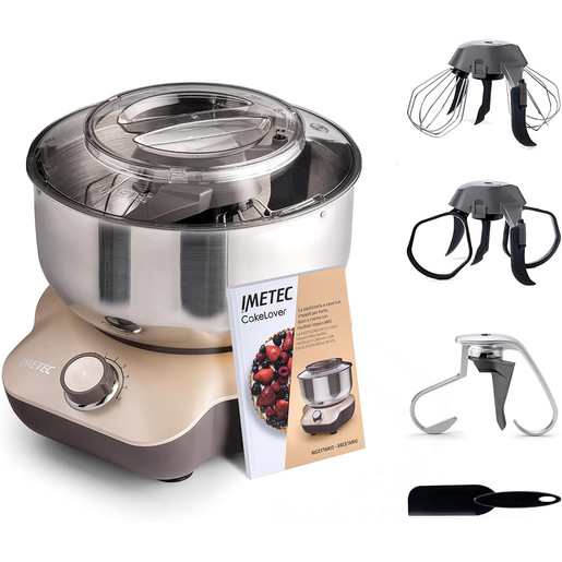Imetec CakeLover, Impastatrice Planetaria di 5L per Torte, Dolci, Pizza, Pane, Pasta – 1500 W, 6 Velocità, Ciotola in Acciaio Inox, Doppio Gancio, Fru