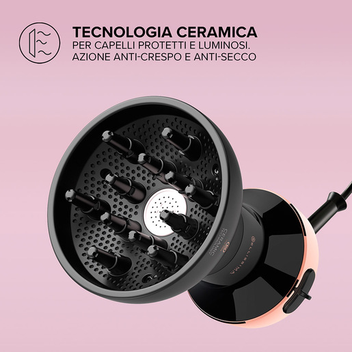 Bellissima My Pro Diffon Ceramic, Diffusore ad Aria Calda per Capelli Ricci, Tecnologia Ceramica, 700 W, 2 Combinazioni Aria/Temperatura, Asciugatura