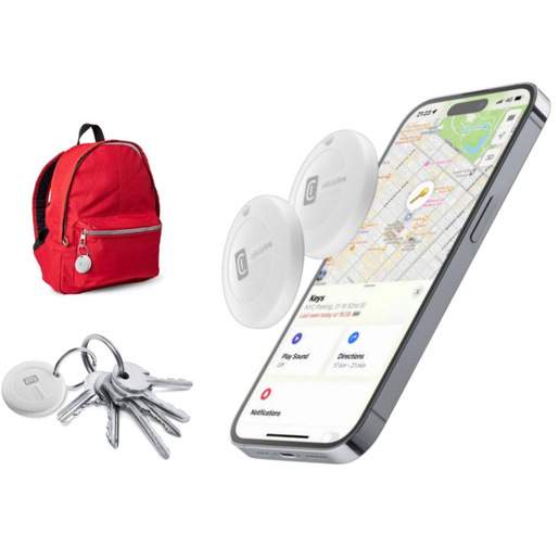 Cellularline Tracy - Designed for iOS Set da 2 pezzi - Dispositivo per localizzare oggetti, compatibile con la app Apple ''Dov'è''