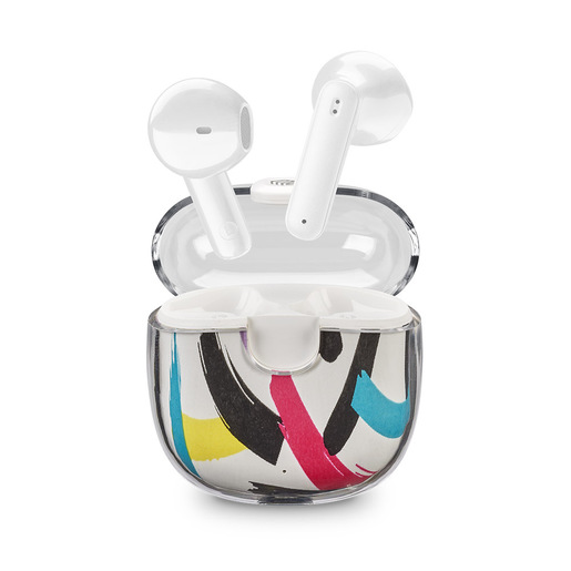 Music Sound Drip Auricolari Bluetooth a capsula con custodia trasparente e fantasie originali