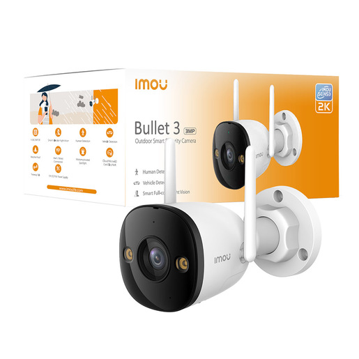 Imou Bullet 3 3MP/2K da esterno. Visione notturna Full Color, Rilevamento Umano con Faretto e Sirena, Audio Bidirezionale, ottica 2.8MM, IP67, Powered