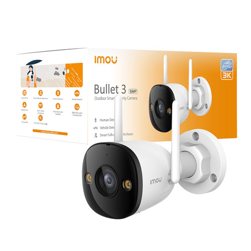 Imou Bullet 3 5MP/3K da esterno. Visione notturna Full Color, Rilevamento Umano con Faretto e Sirena, Audio Bidirezionale, ottica 2.8MM, IP67, Powered